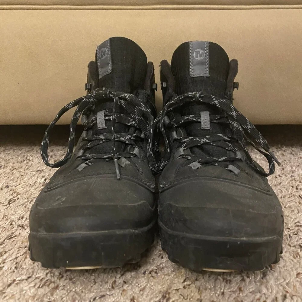 GUC Merrell Men All Black Waterproof 200 Gram Warm Winter Boots Size 11 - Picture 3 of 13